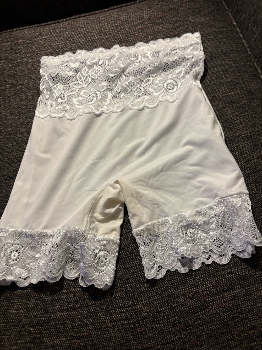 Lace-Trim High-Waist Slip Shorts - White